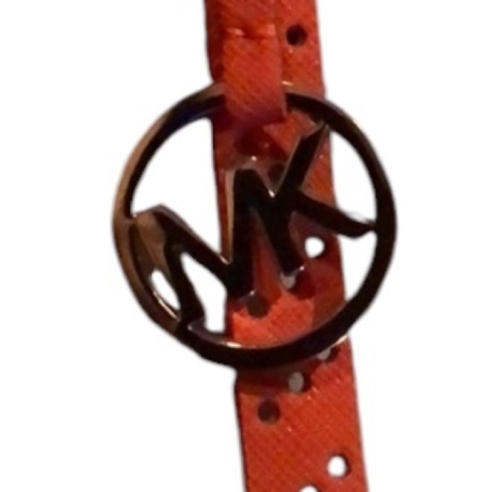 Micheal Kors M-LG Orange belt laser cut 1/4” wide gold hang tag tangerine